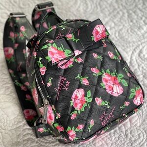 Betsey Johnson Floral Black Mini Backpack with Pink Accents